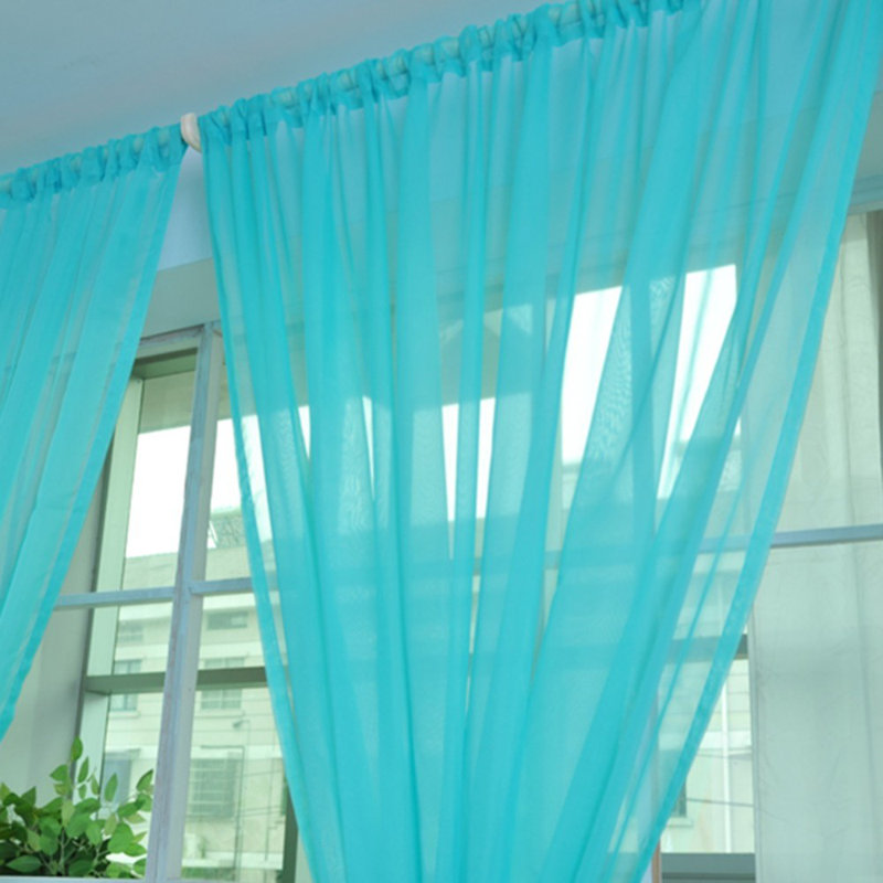 2 pièces de rideaux transparents pour le salon, voilage uni pour la chambre à coucher, rideaux décoratifs fins, Bleu paon