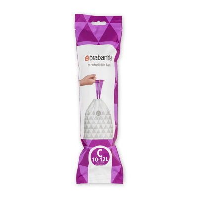 Brabantia PerfectFit Trash Bags, Code C, 2.6-3.2 Gallon (10-12L), 200 Trash Bags