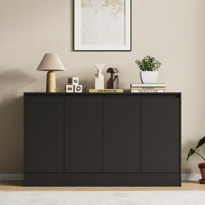 Buffet Cabinet With Storage, Coffee Bar Cabinet With 4 Doors And Adjustable Shelf, Modern Kitchen Buffet Sideboard For Living Room, Kitchen, Black