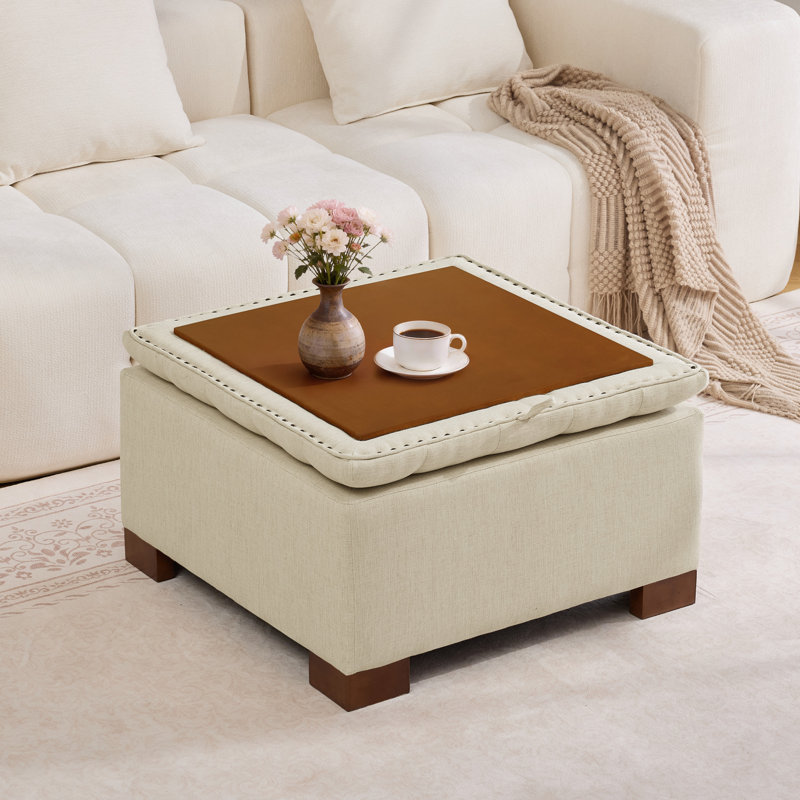 Repose-pieds de rangement carré capitonné de 29,5 po de largeur, Kaki, H 17,7 po x l 29,5 po x P 29,5 po