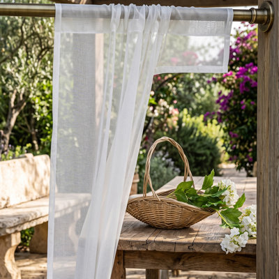 8 Pack Transparent Rod Pocket Outdoor Sheer Curtains 52"W x 84"L, Polyester Light Filtering Patio Drapes in White, Weather Resistant Lightweight Window Shades for Porch, Balcony, Gazebo