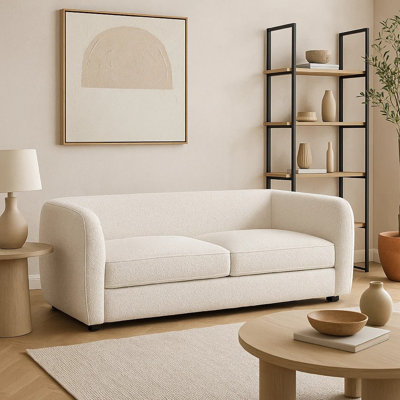 Dly Loveseat, Off White Boucle Seat, Welt Trim, 68 Inch Tuxedo Style
