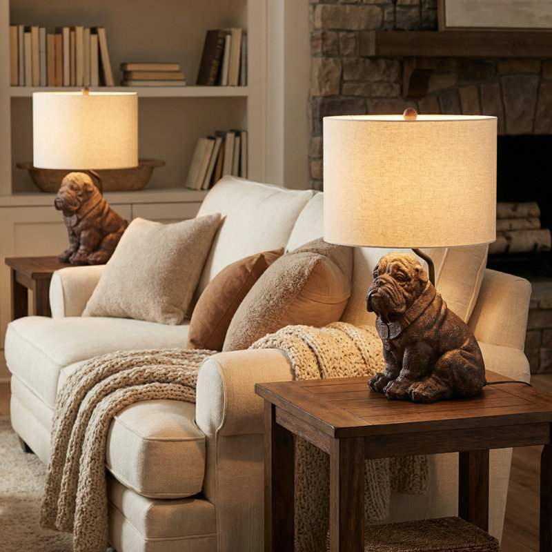 19" Resin Table Lamp With Oat Shade
