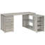 Bureau d'ordinateur en L gris effet bois flotté, 3 compartiments, au charme côtier, avec des espaces de rangement bien organisés et un aspect bois naturel. Cinq étagères.