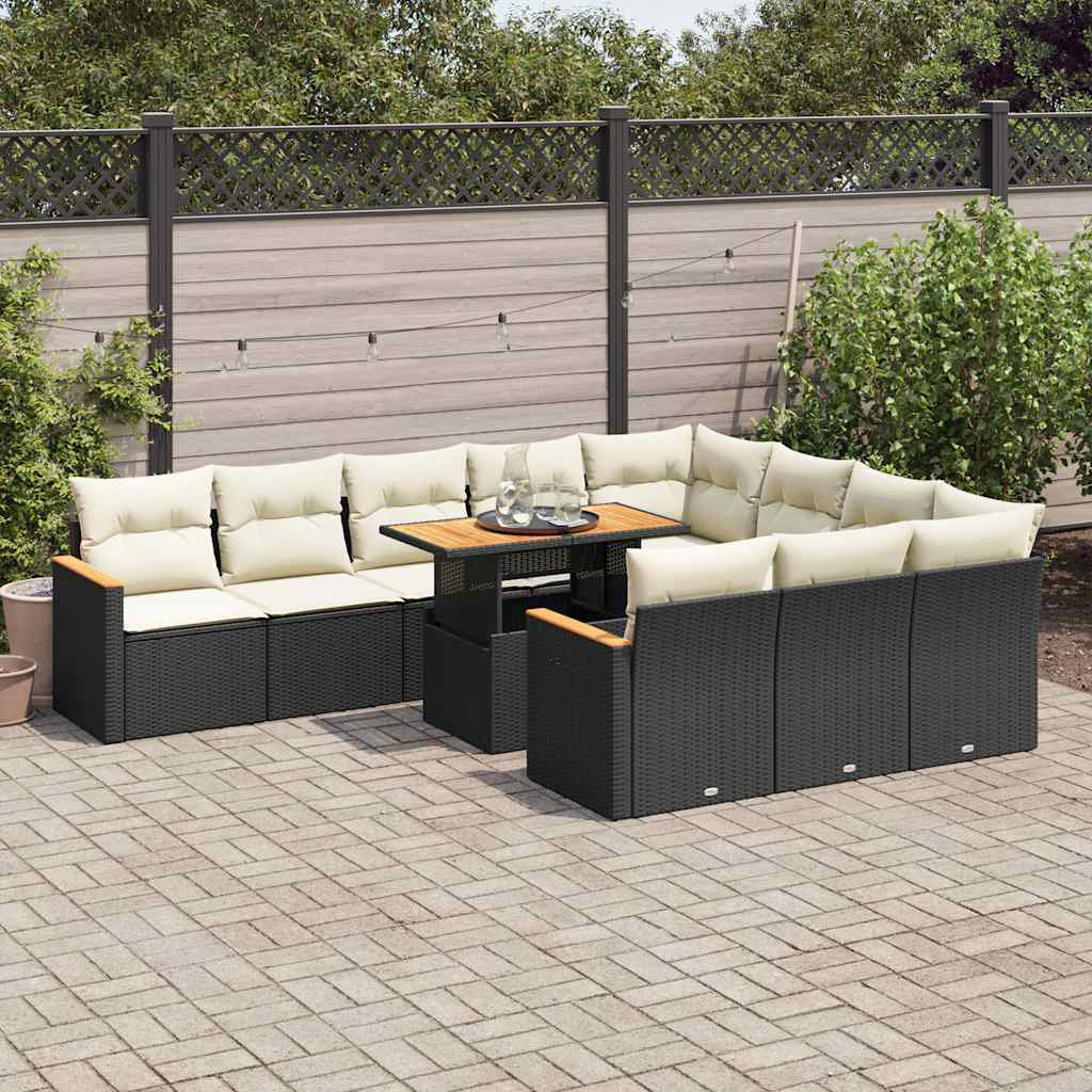 Vidaxl 11-Tlg. Garten-Sofagarnitur Mit Kissen Grau Poly Rattan Akazie