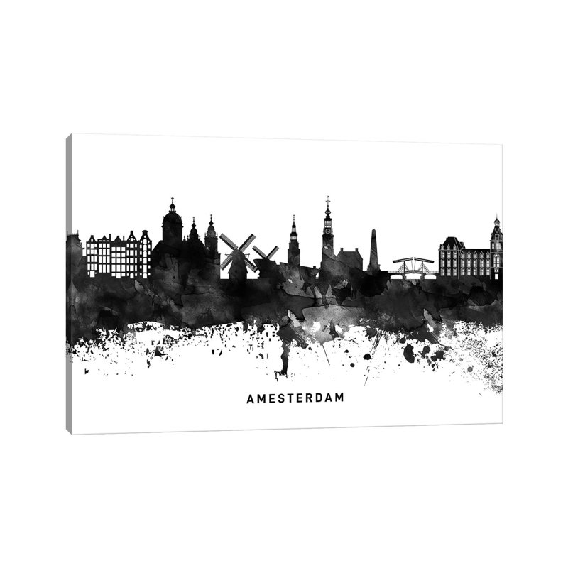 Amsterdam Skyline Black And White - Wrapped Canvas Print, 66.04 cm H x 45.72 cm W