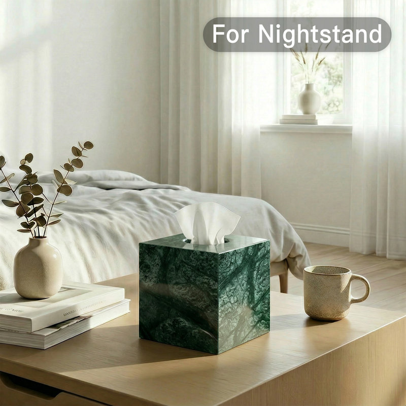 Couvercle de boîte à mouchoirs carré en marbre vert naturel, porte-mouchoirs décoratif pour meuble-lavabo, chambre à coucher et bureau