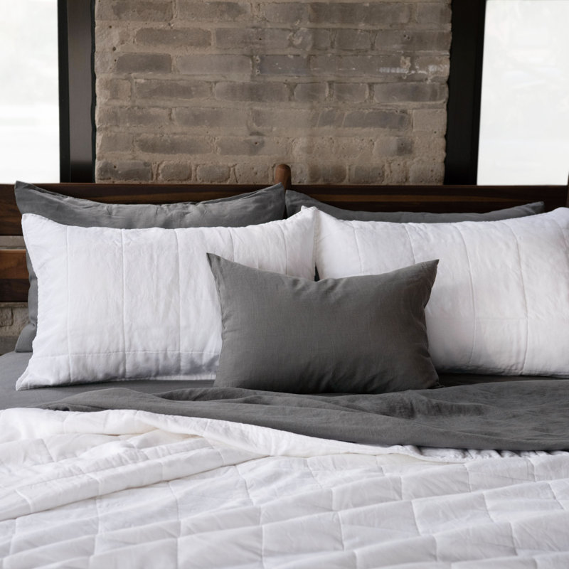 French Linen Box Stitch Quilt, Twin Quilt, White