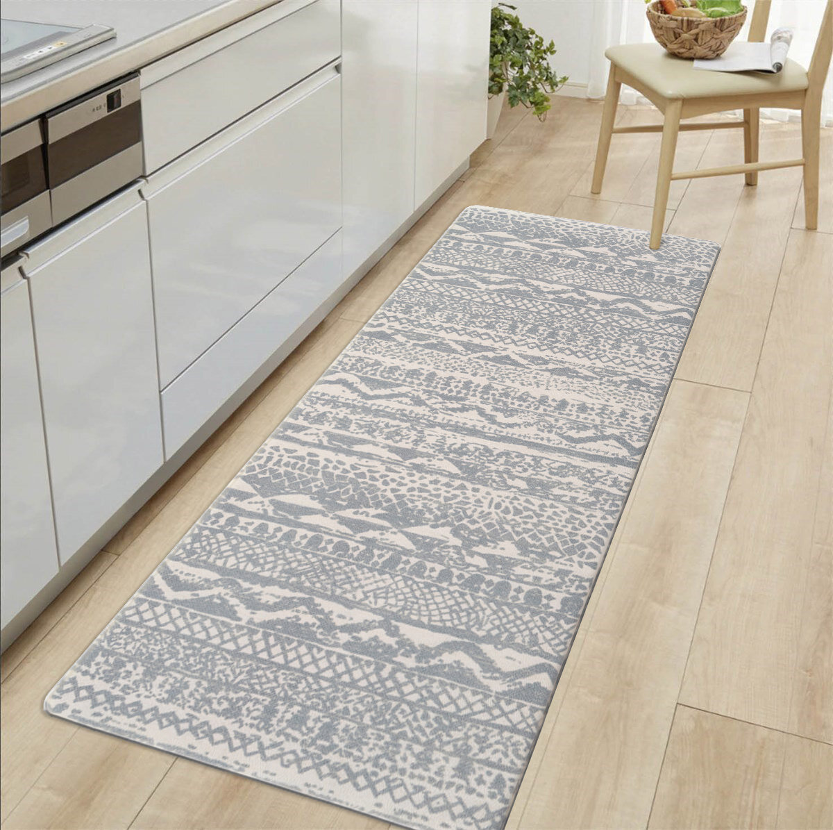 Blue 18 in. x 47 in. Modern Large Floral Anti Fatigue Standing Mat
