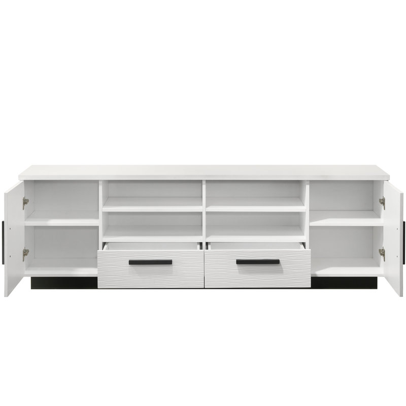 Meuble télé blanc 70,5 po - Tiroirs et armoires pour un meuble de style contemporain avec 2 tablettes réglables