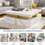 Modern White Square Storage Coffee Table With 4 Drawers And Gold Accents