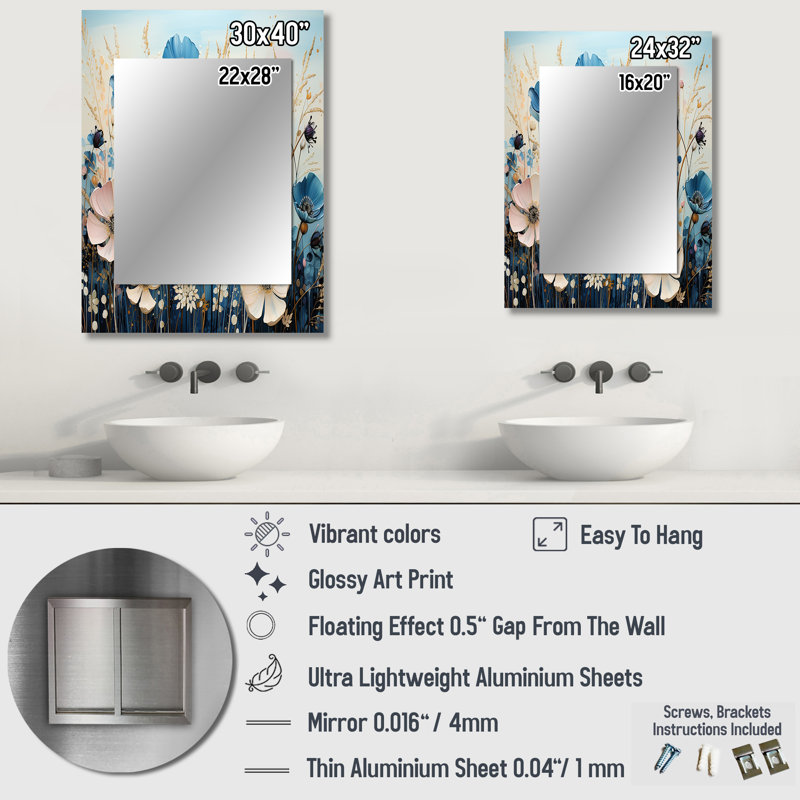 Meadow Whimsical Meadowscape Pointillism - Meadow Mirror, Traditional Unique Wall Mirror, Printed Metal Art, 32" x 24"