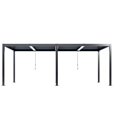 Pergola d'extérieur noire l 20 pi x P 12 pi avec structure en aluminium et persiennes réglables à deux zones