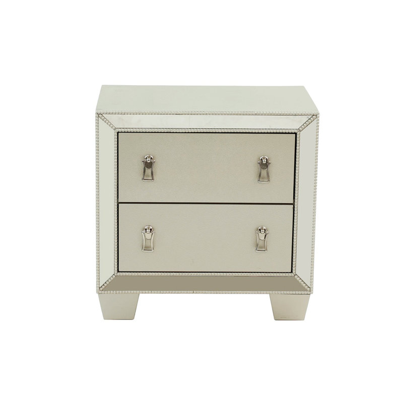 Table de chevet 2 tiroirs Kendry en argent / naturel