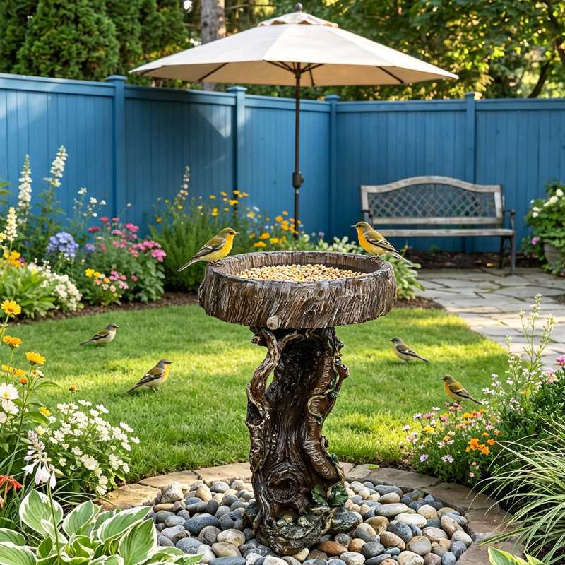 24,4 po de haut, piédestal, résine, extérieur, mangeoire pour les oiseaux, bois, tronc d'arbre, décoration de jardin, piédestal