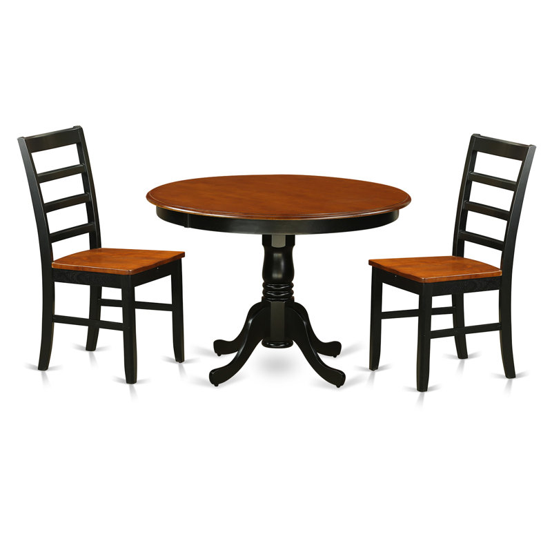 3 Piece Dining Table Set for Small Spaces Contains a Round Dining Table with Pedestal and 2 Wood Seat Chairs, Black & Cherry