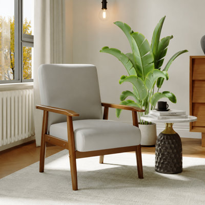 Bridgeview Linen Upholstered Accent Chair, Armchair with Solid Wood Frame