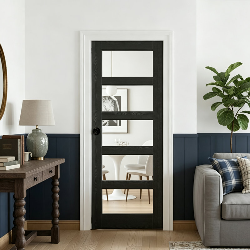 Porte dalle - 5 portes intérieures en verre noir avec porte ronde noire 30 po x 80 po, 30 po x 80 po