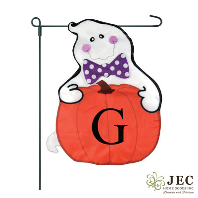 Drapeau de jardin fantôme citrouille en polyester 18 po x 13 po