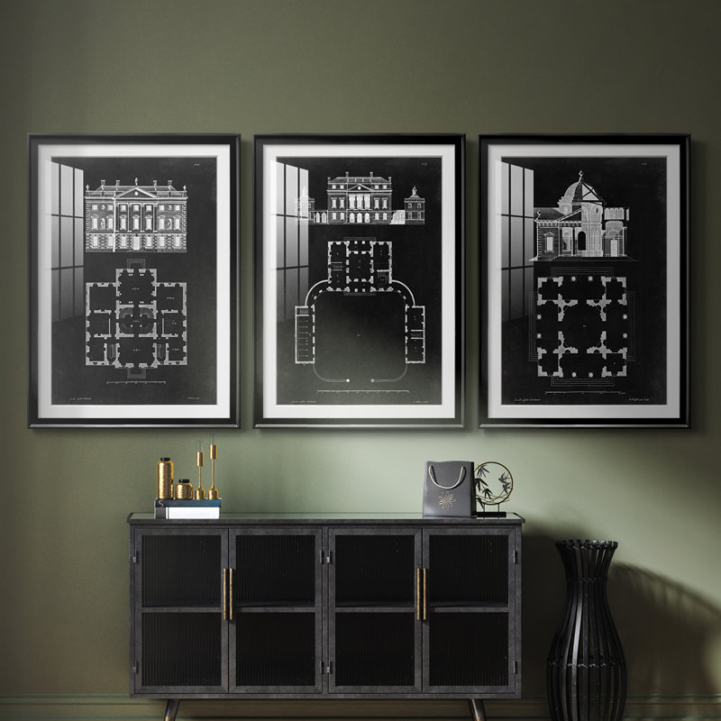 Conception graphique et plan I - impression encadrée sur mesure de qualité supérieure - 3 pièces, Noir, H 19 po x l 27 po