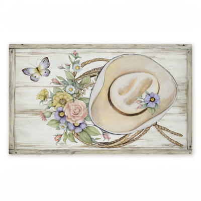 Tapis de porte d'extérieur imprimé floral Cowboy Hat, par Susan Winget, 18 po x 30 po