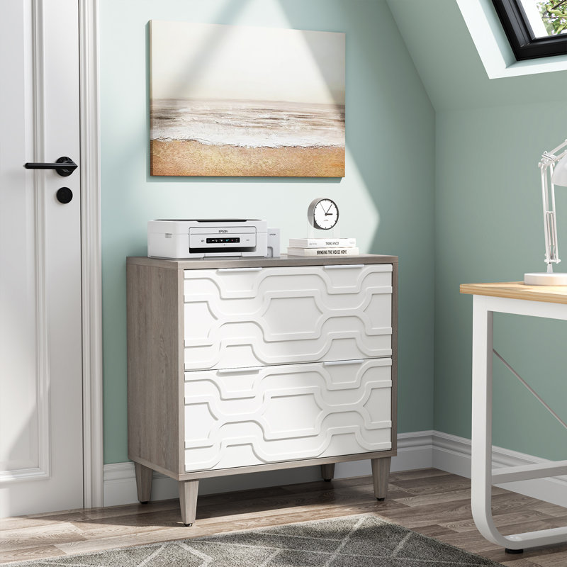 Derrin 31.5'' Wide 2 -Drawer File Cabinet, Gray/White