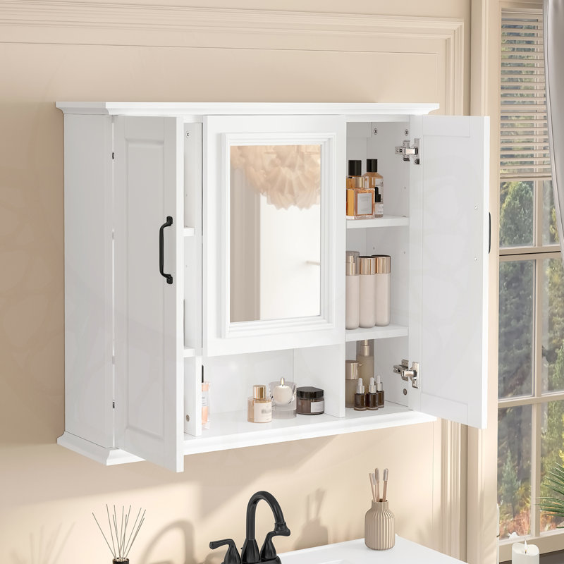 36'' Wall-Mounted Bathroom Mirror Cabinet With 3 Doors, Modern Storage Solution For Organized And Stylish Bathrooms, White