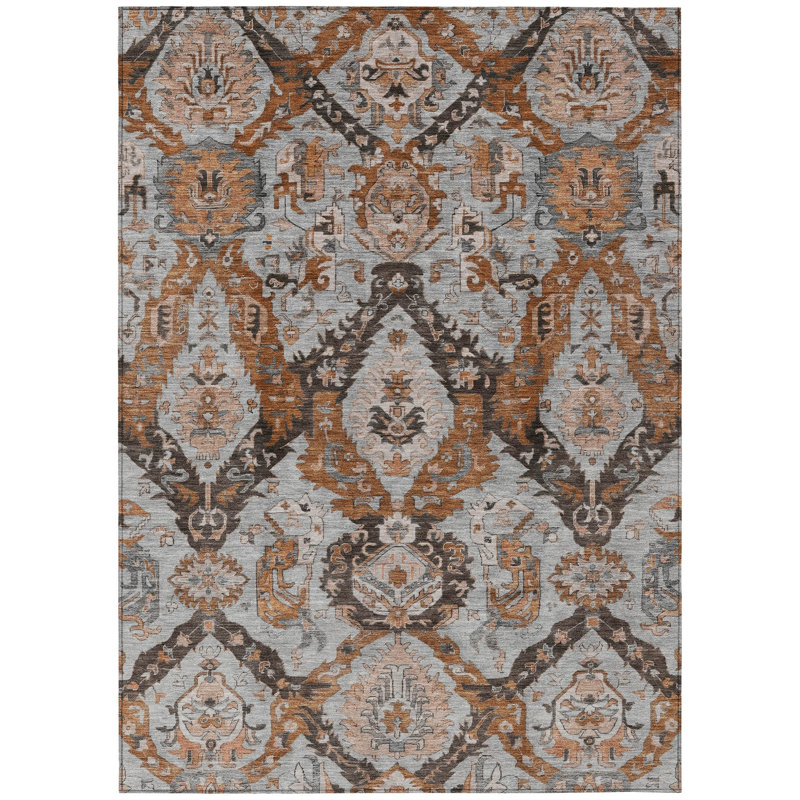 Machine Washable Indoor/Outdoor Xhevrie Paprika Rug, Rectangle 9' x 12'