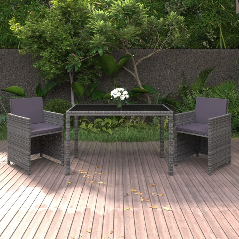 Elizar 2 - Person Patio Dining Set Rectangular Table with Cushions Included, Gray, Gray