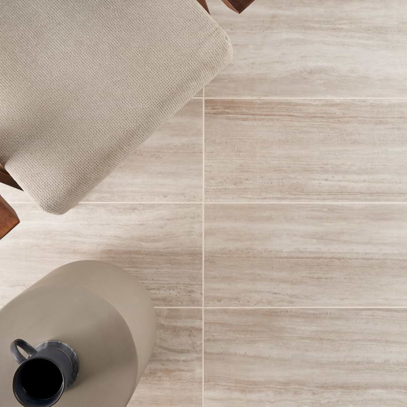 Nashville 12x24 Matte Travertine Look Porcelain Tile, Taupe Polished