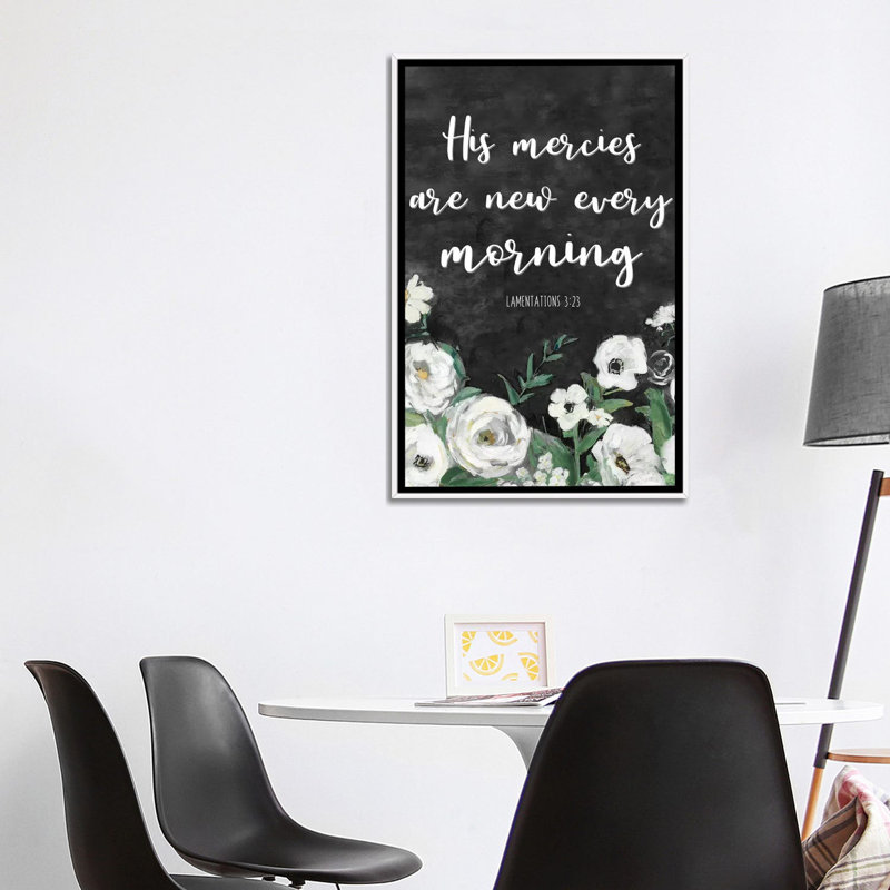 «His Mercies» par Sally Swatland - impression d'art textuel, Pas de tapis, H 40 po x l 26 po x P 1,5 po, White Framed