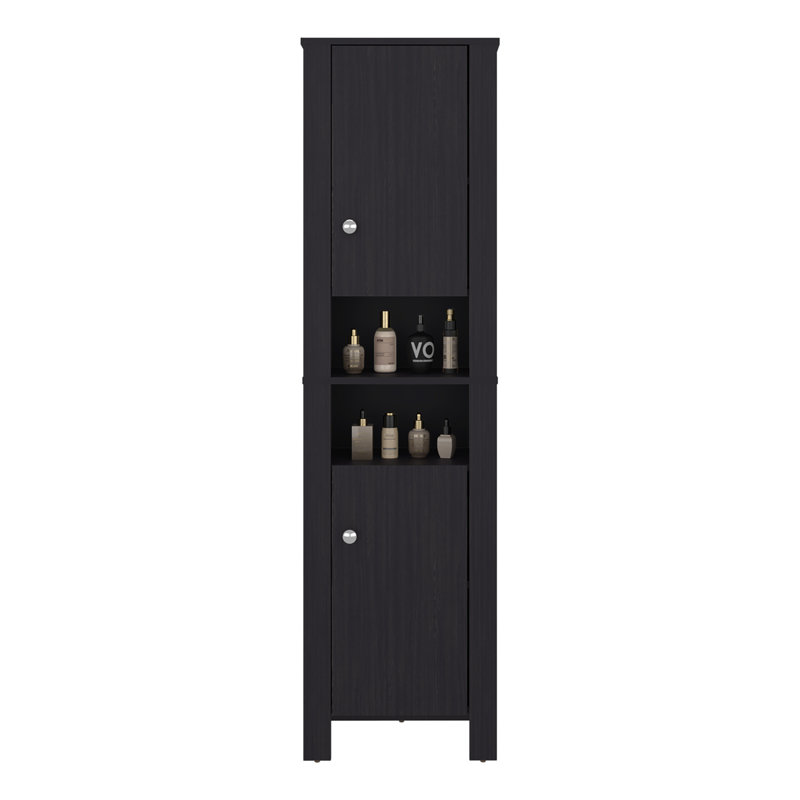 Panneau de particules moderne et autoportant avec rangement pour salle de bain noir et deux portes supérieures