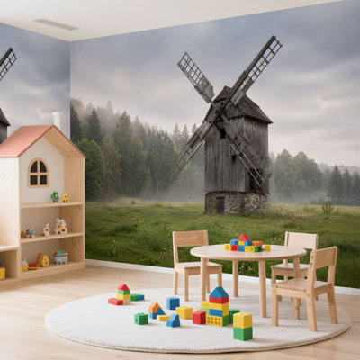 Papier peint adhésif mural autocollant amovible pour moulin à vent H 100 po x l 144 po