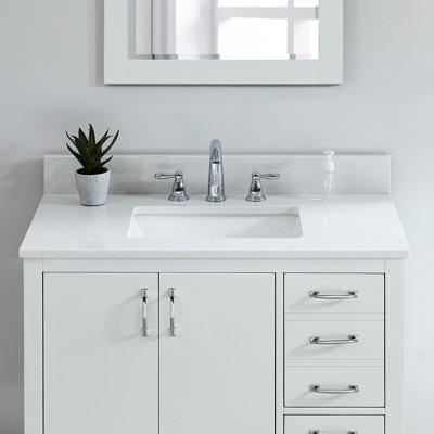 Plateau de meuble-lavabo simple 31 po avec lavabo en marbre d'ingénierie blanc neige
