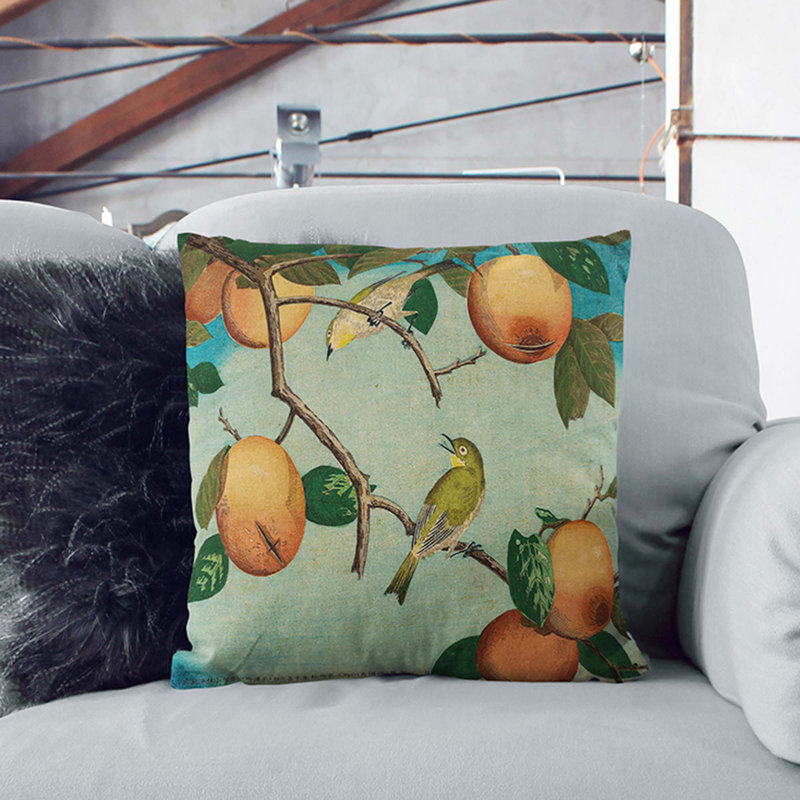 Birds Upon A Fruit Tree Square Throw Cushion, 40 x 40 cm, White