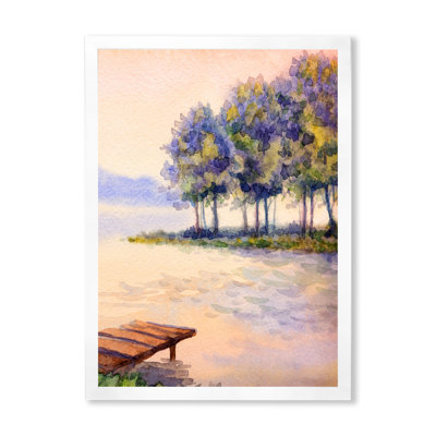 " Colorful Sunset Trees Over The Lake " Painting Print
