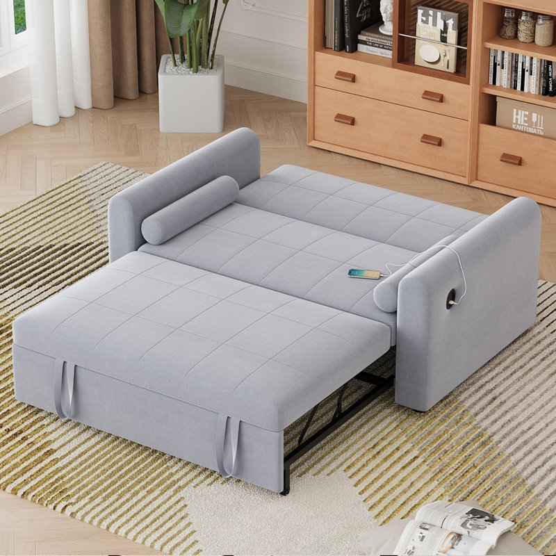 3 Seater Linen Sofa Bed, Light Grey Linen