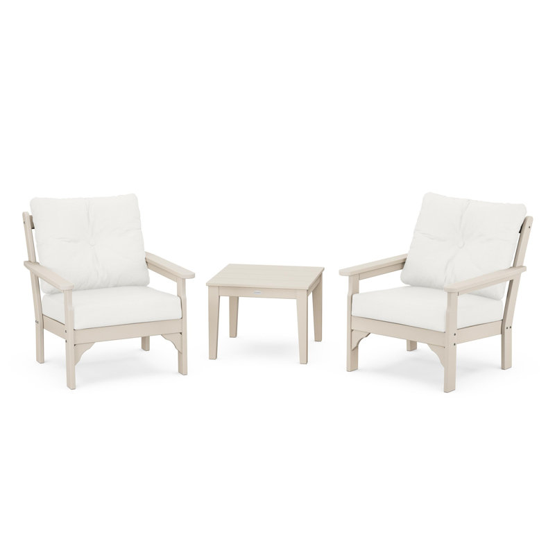 Vineyard 3-Piece Deep Seating Set, Sand, Natural Linen