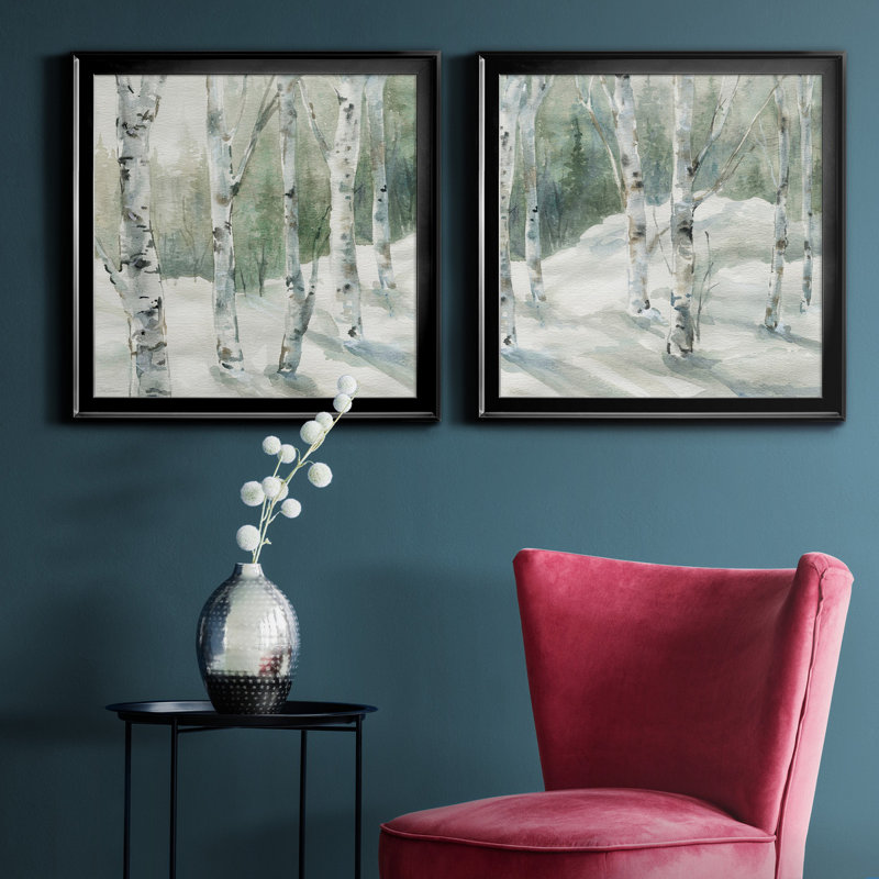 «Winter Wonderland I», peinture sur toile 2 pièces, H 17,5 po x l 35 po x P 1,5 po, Cadre noir