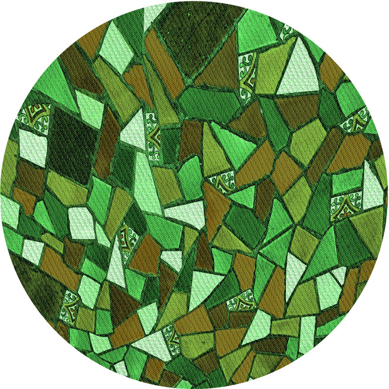 Tapis géométrique vert / brun, Rond 6 pi