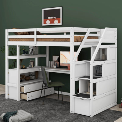Hilderbran Kids Twin Loft Bed with Drawers
