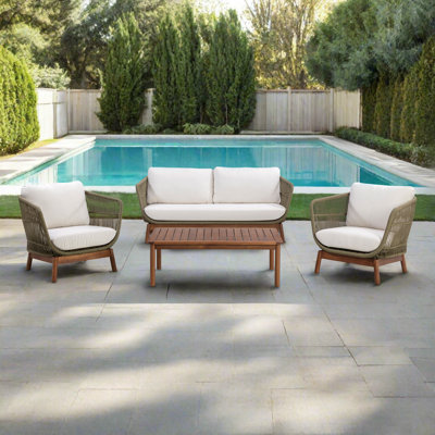 4 Piece Patio Sofa Set With Acacia Wood Base & Matching Table
