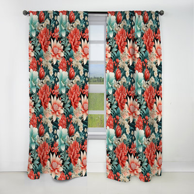 Lagoon Serenade Tropical Pattern II - Floral Curtain - Blackout Floral Curtain - 1 Panels