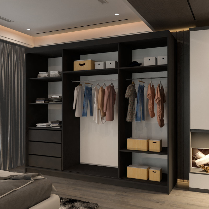 Chuipek 3 Door Manufactured Wood Wardrobe, Black