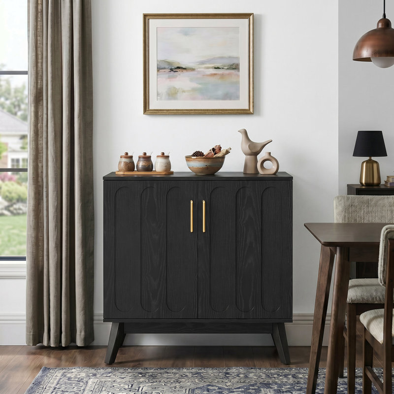 Buffet de rangement cannelé Mid Century, Noir