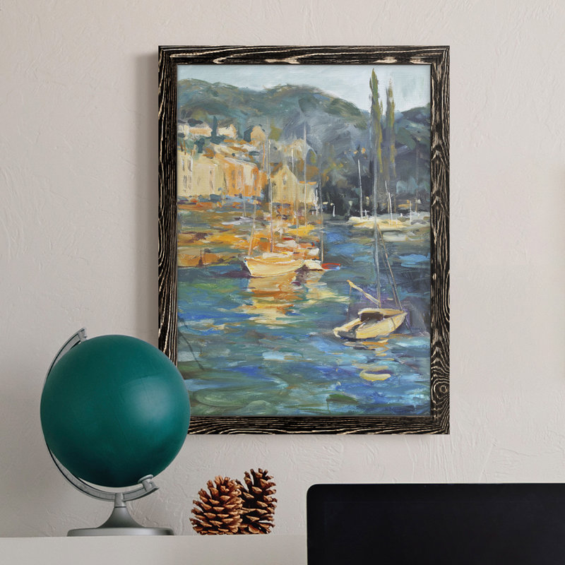 Toile encadrée de qualité supérieure «Harbor Side I» - prête à être accrochée, H 28 po x l 38 po x P 1 po, Cadre noir
