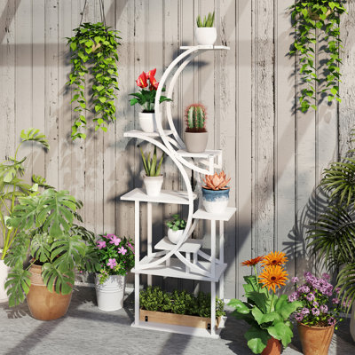 Support pour plante en coin à 8 niveaux en forme de S, présentoir en acier et bois de sapin pour la décoration intérieure