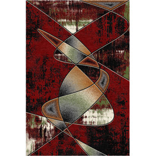 Jameela Contemporary Hallway Runner /Area Rug With Abstract Pattern, Polypropylene - Red