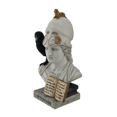 Nevermore Raven Perched On Pallas Athena Bust - A Meticulously Crafted, Hand-Painted 8.5-Inch High Resin Statue Inspired By Edgar Allan Poe's Poetic Masterpiece