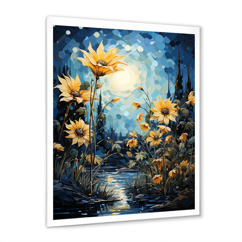 Expressionniste énergie tournesols sur toile, Cadre photo blanc, H 32 po x l 16 po x P 1 po